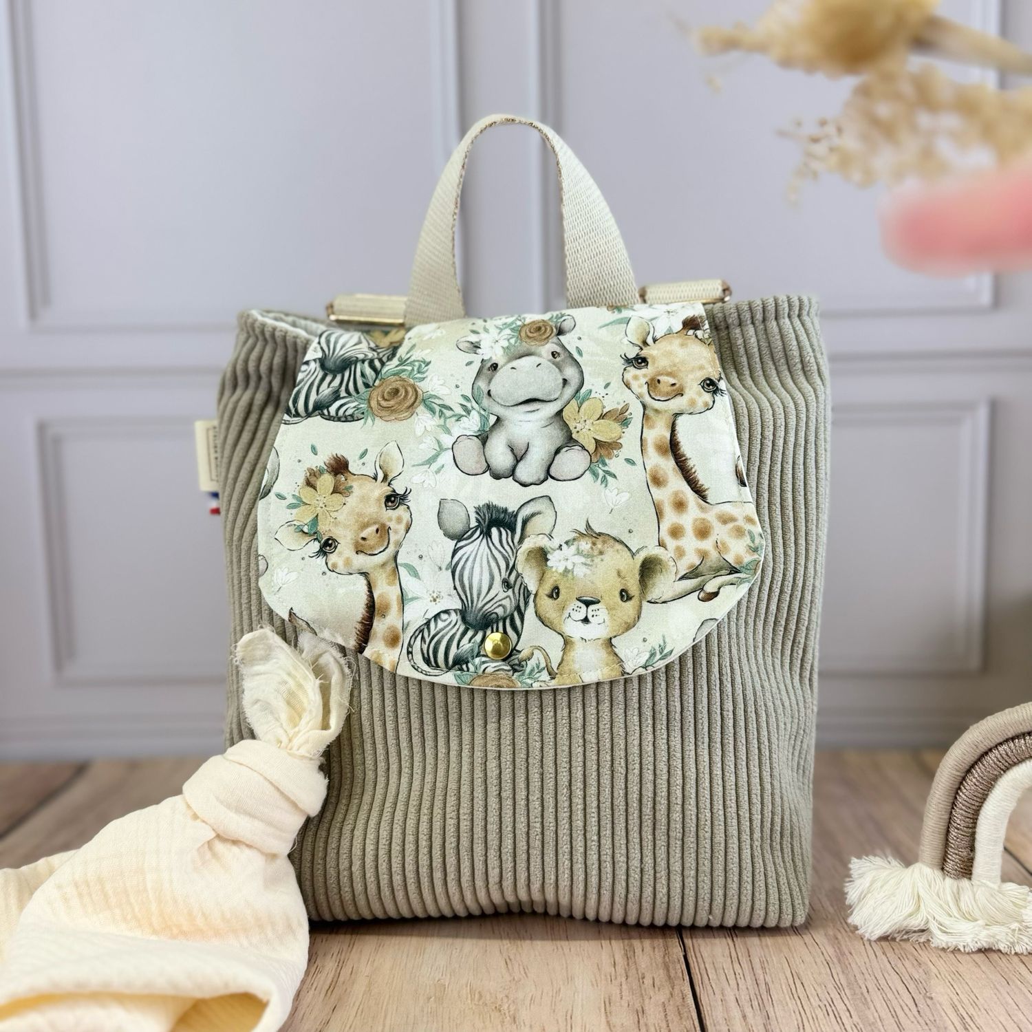 Sac à dos d'enfant - Motifs Savane beige fleurie