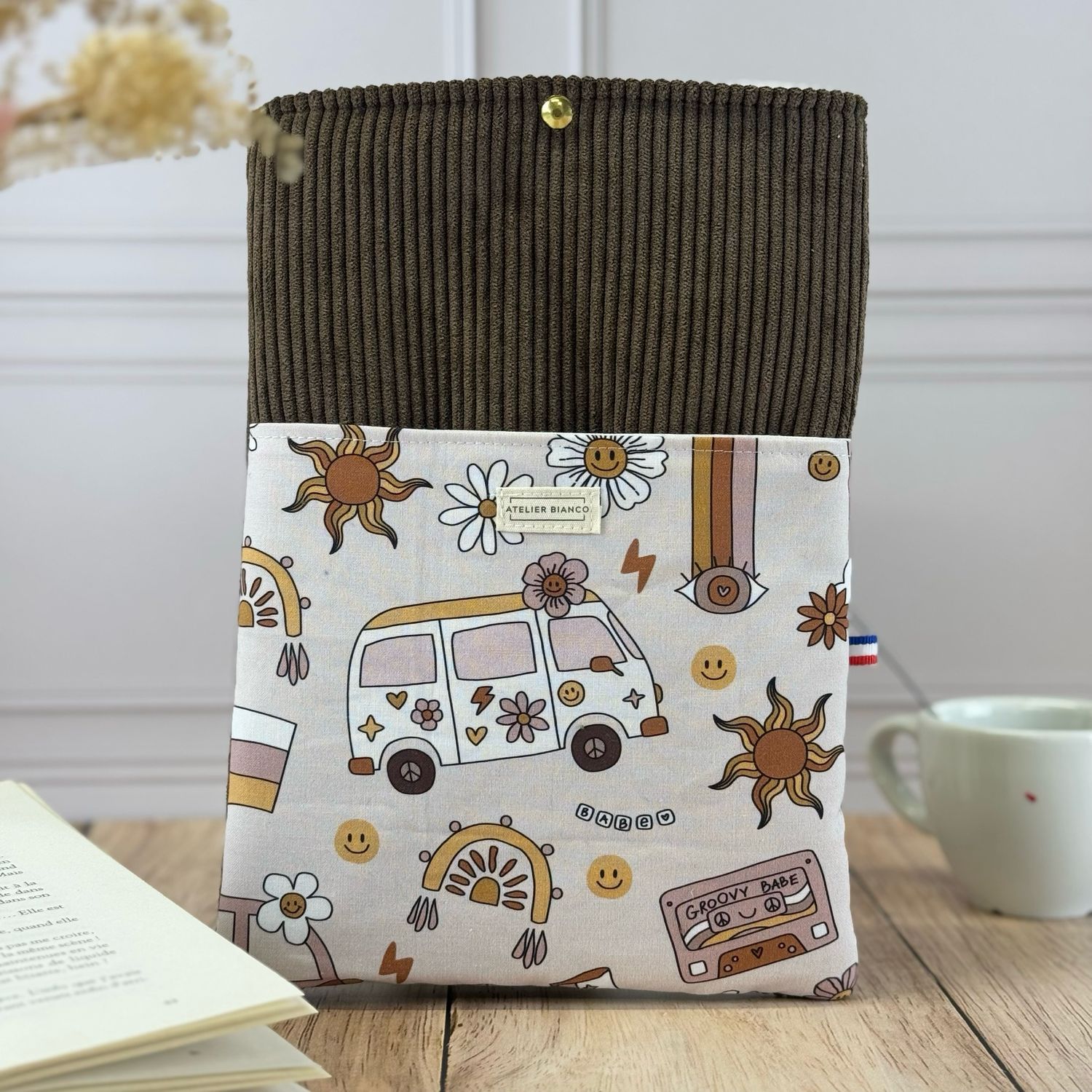 Pochette à livre – Velours côtelé & coton imprimé