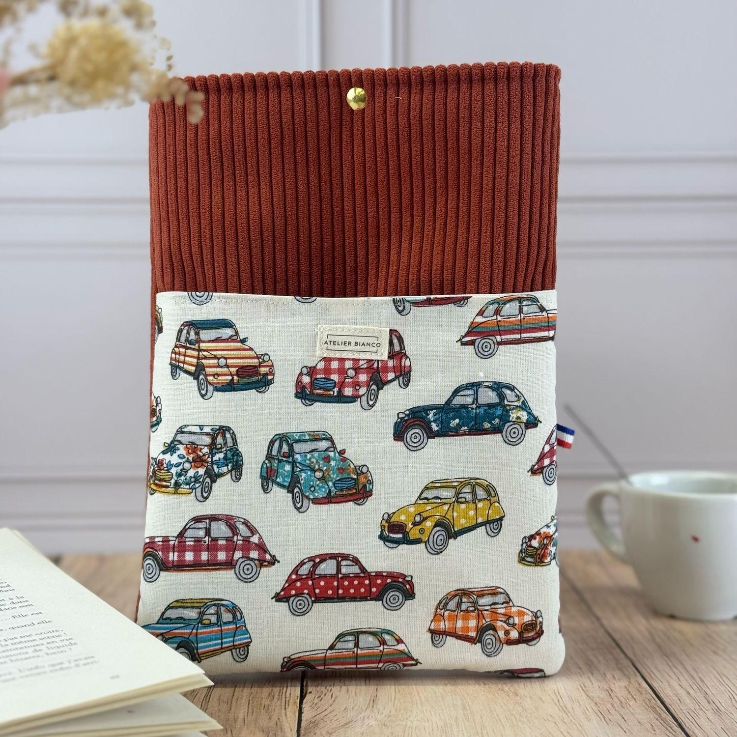 Pochette à livre – Velours côtelé & coton imprimé