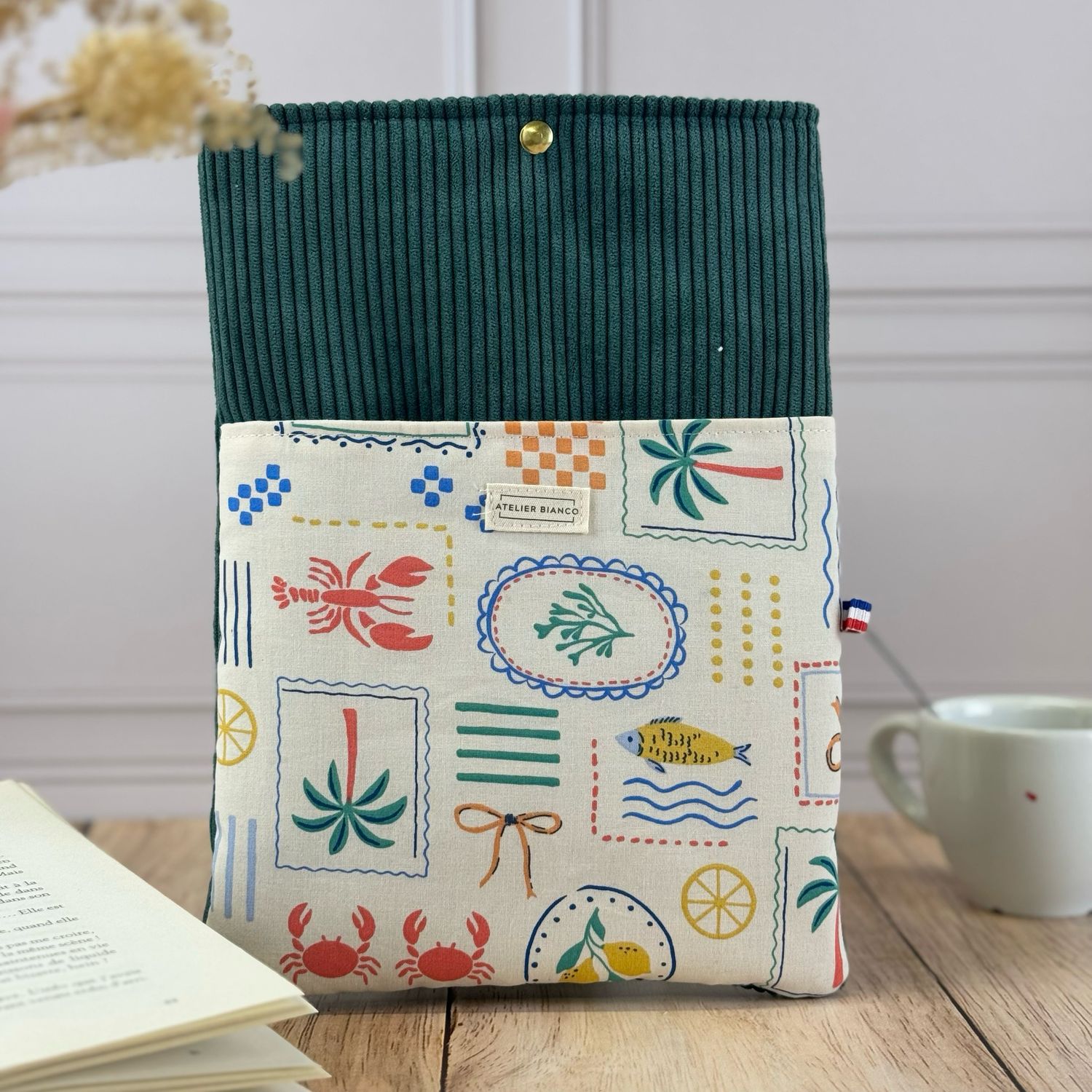 Pochette à livre – Velours côtelé & coton imprimé
