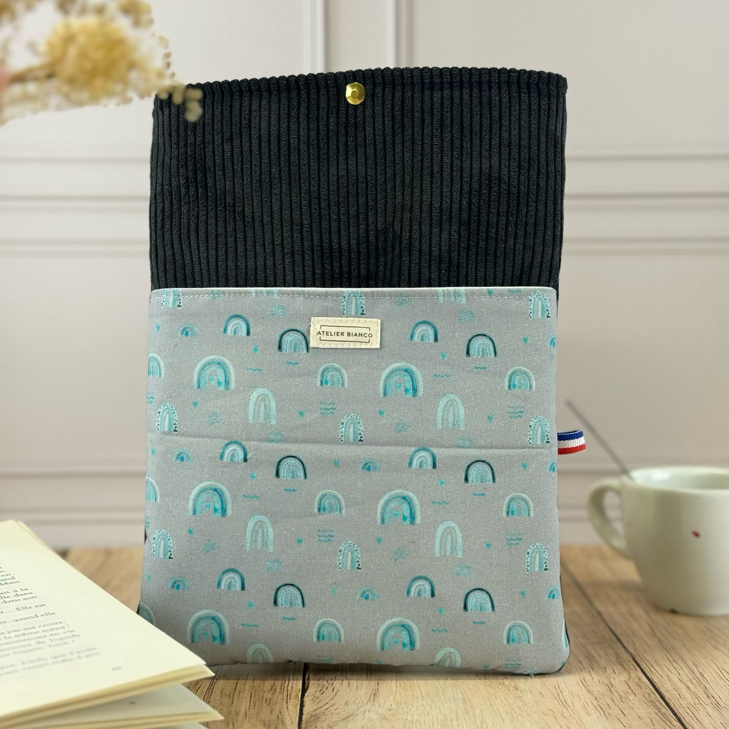 Pochette à livre – Velours côtelé & coton imprimé
