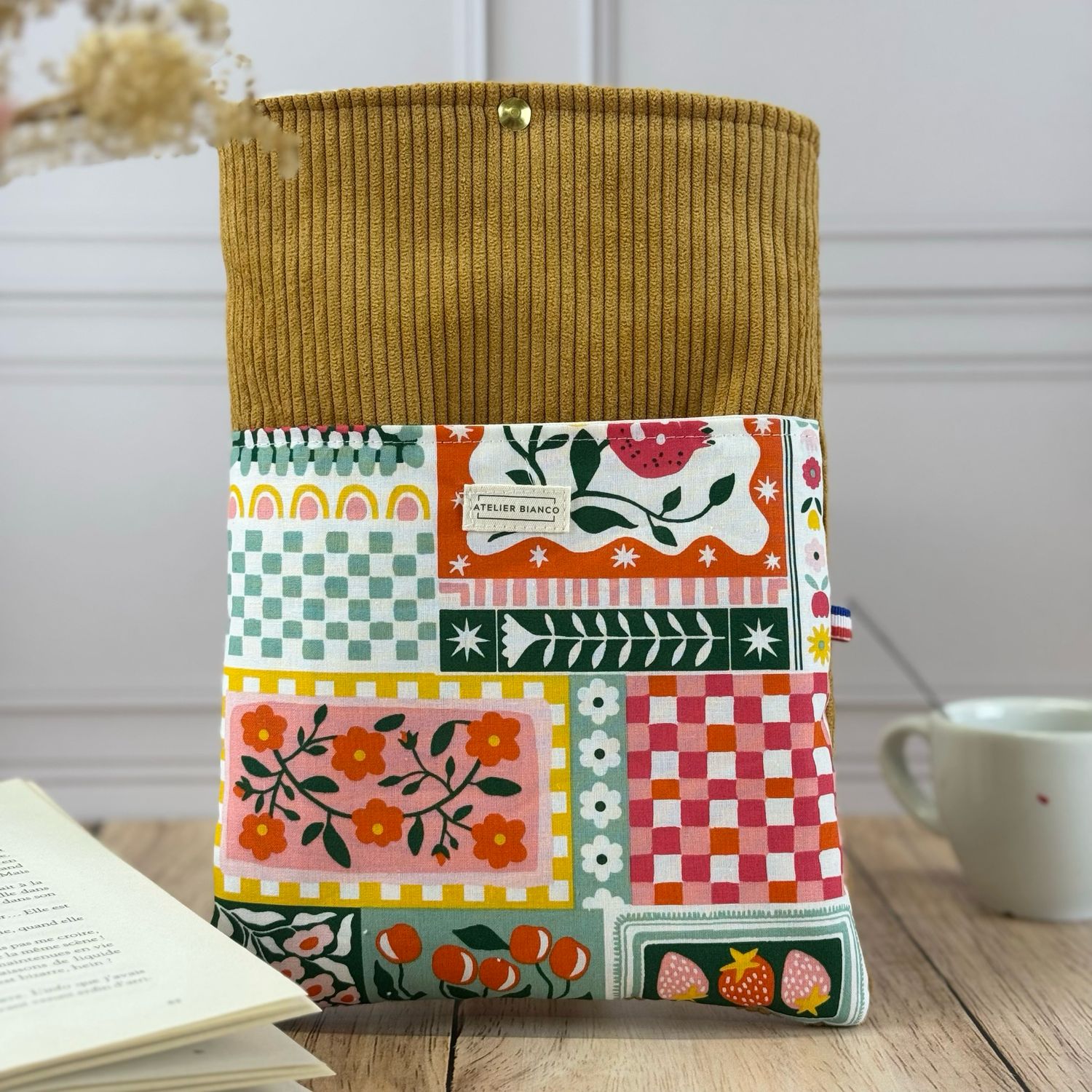 Pochette à livre – Velours côtelé & coton imprimé