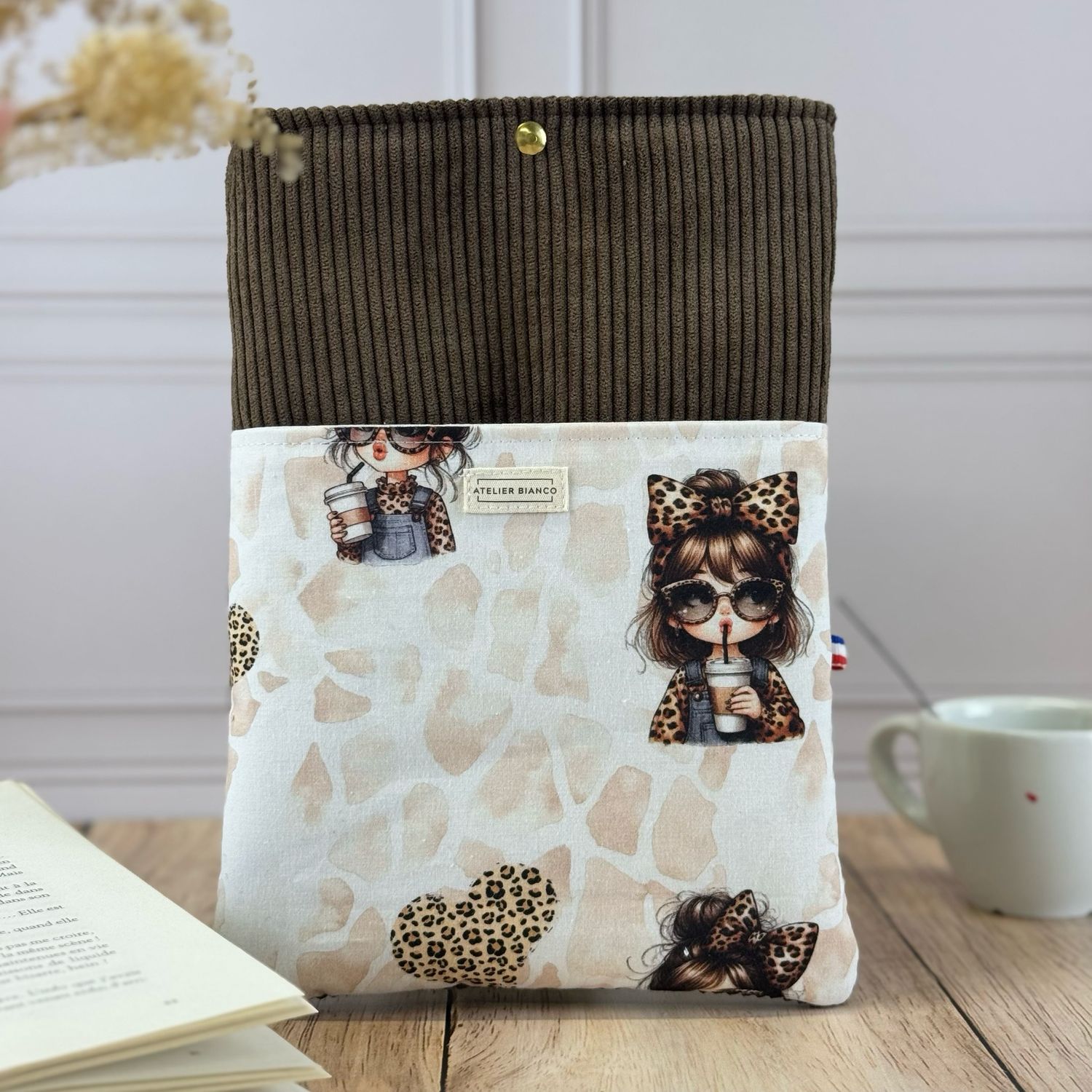 Pochette à livre – Velours côtelé & coton imprimé