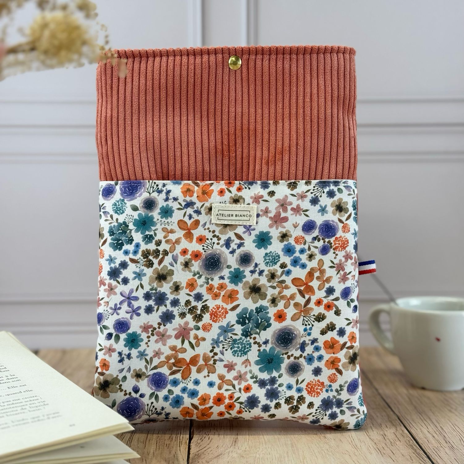 Pochette à livre – Velours côtelé & coton imprimé