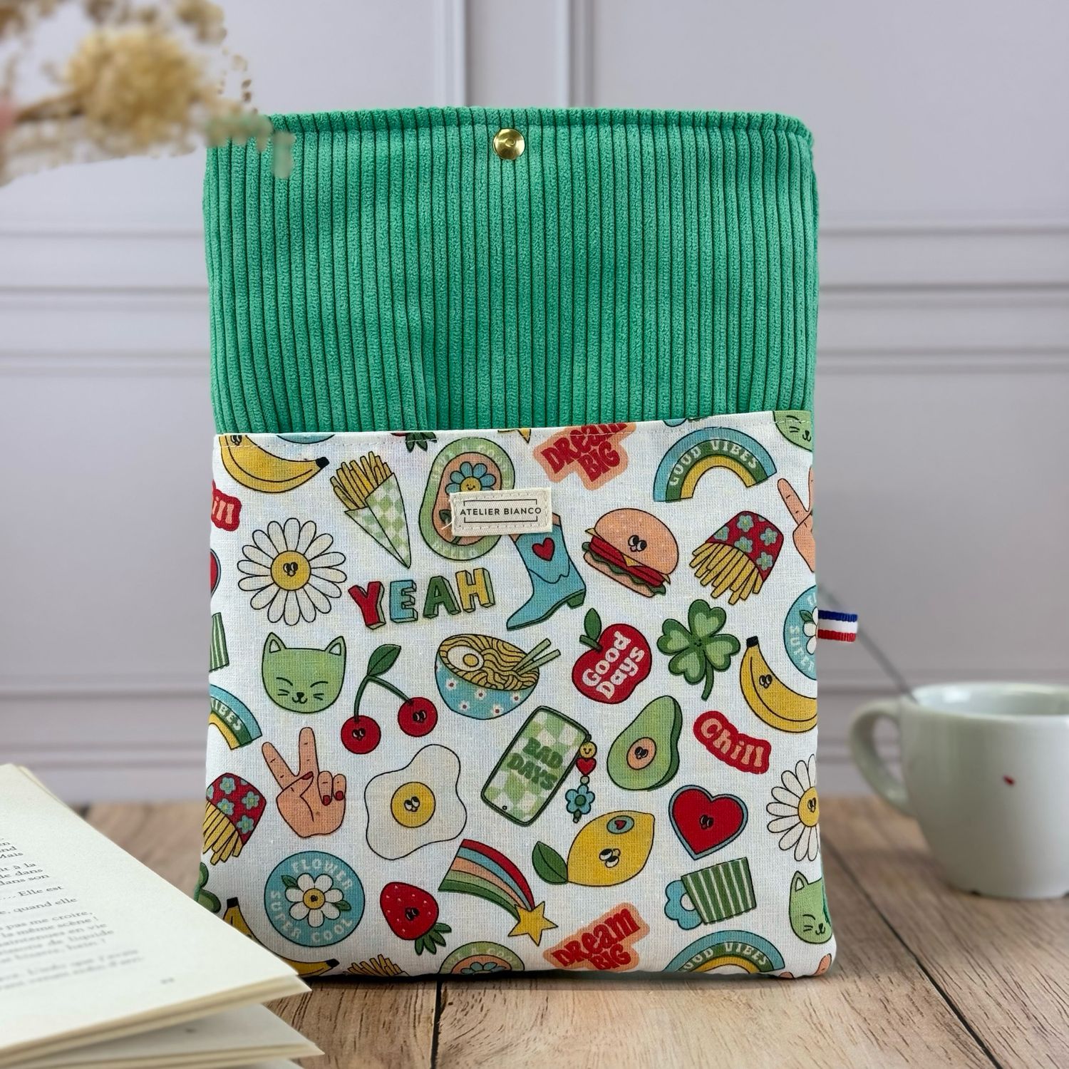 Pochette à livre – Velours côtelé & coton imprimé