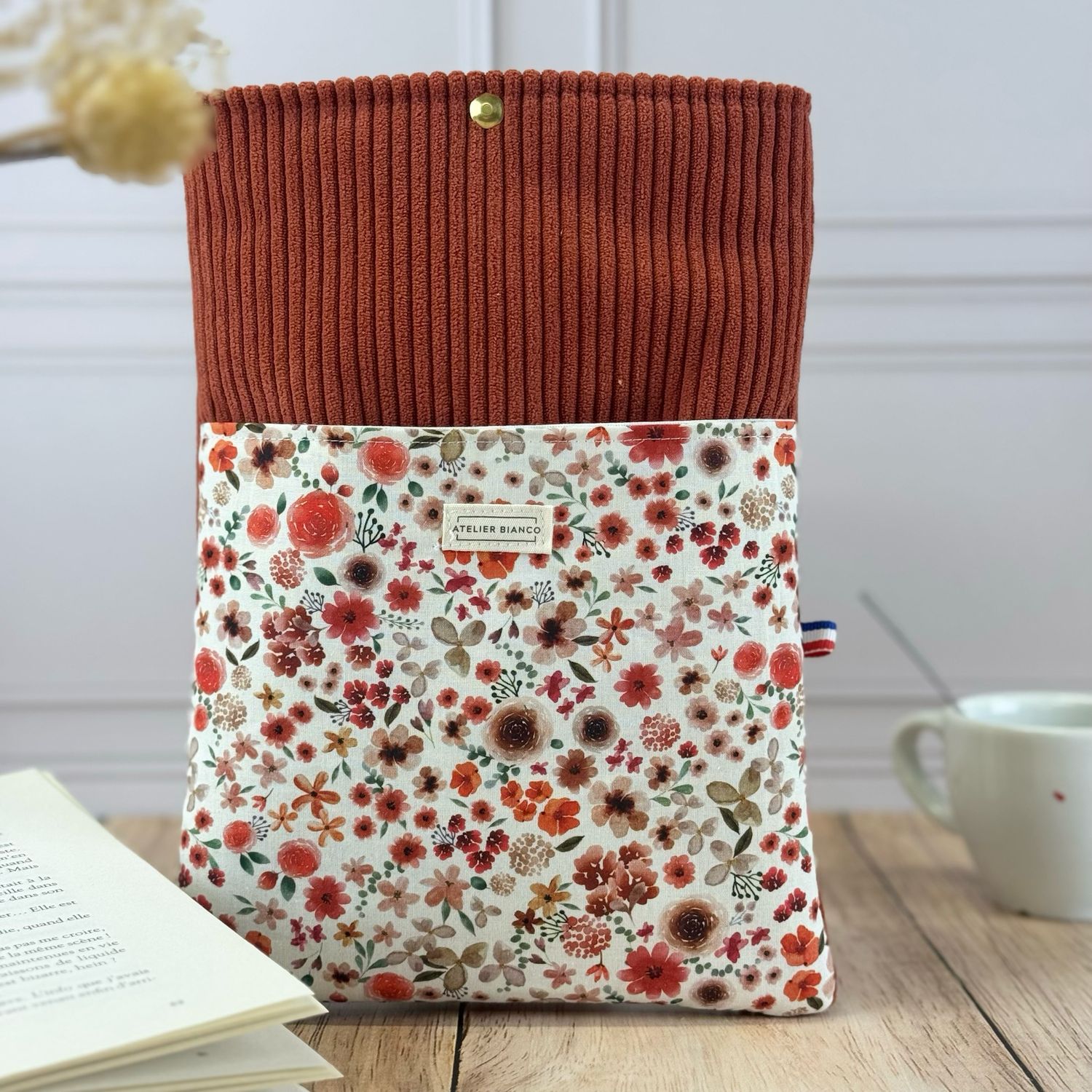 Pochette à livre – Velours côtelé & coton imprimé