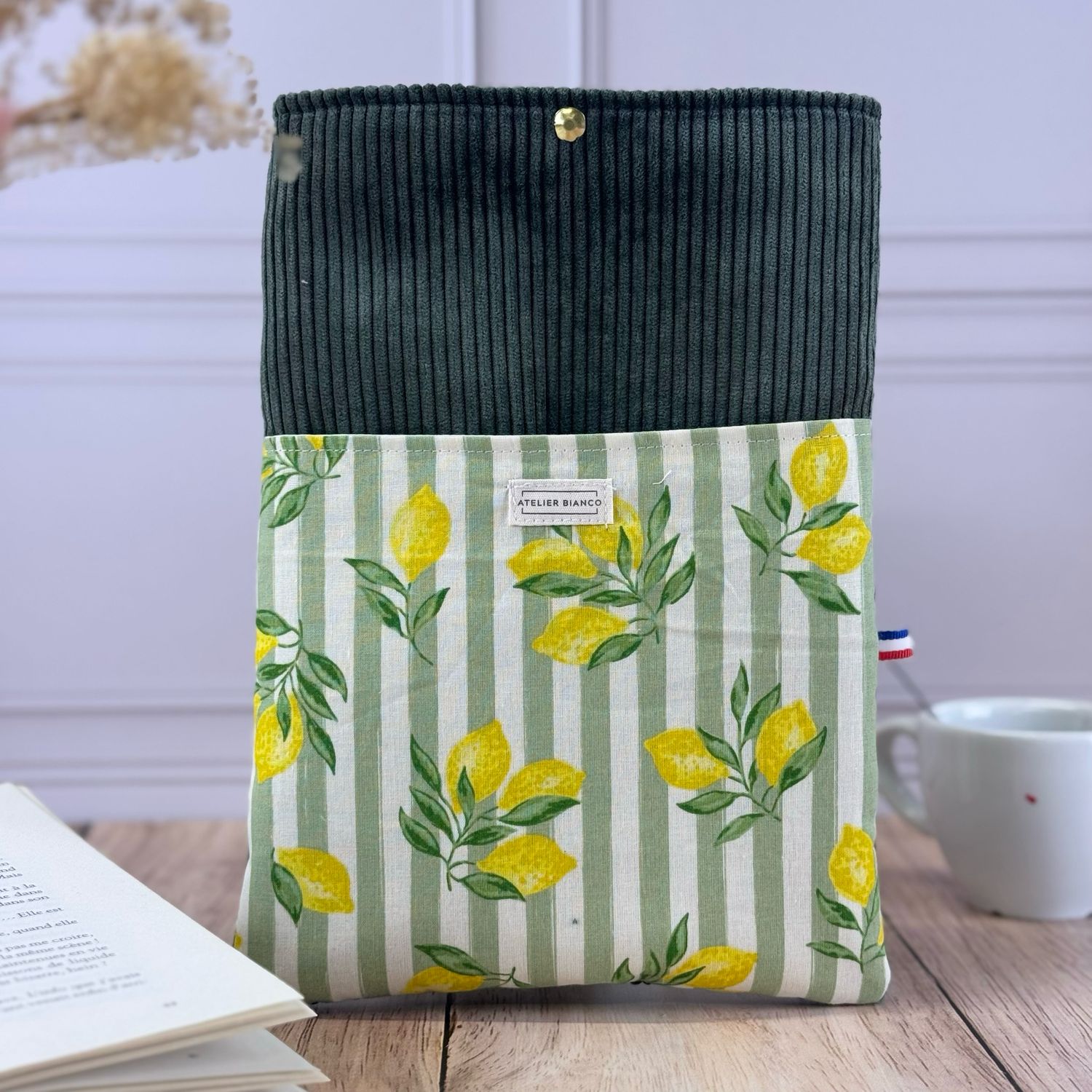 Pochette à livre – Velours côtelé & coton imprimé