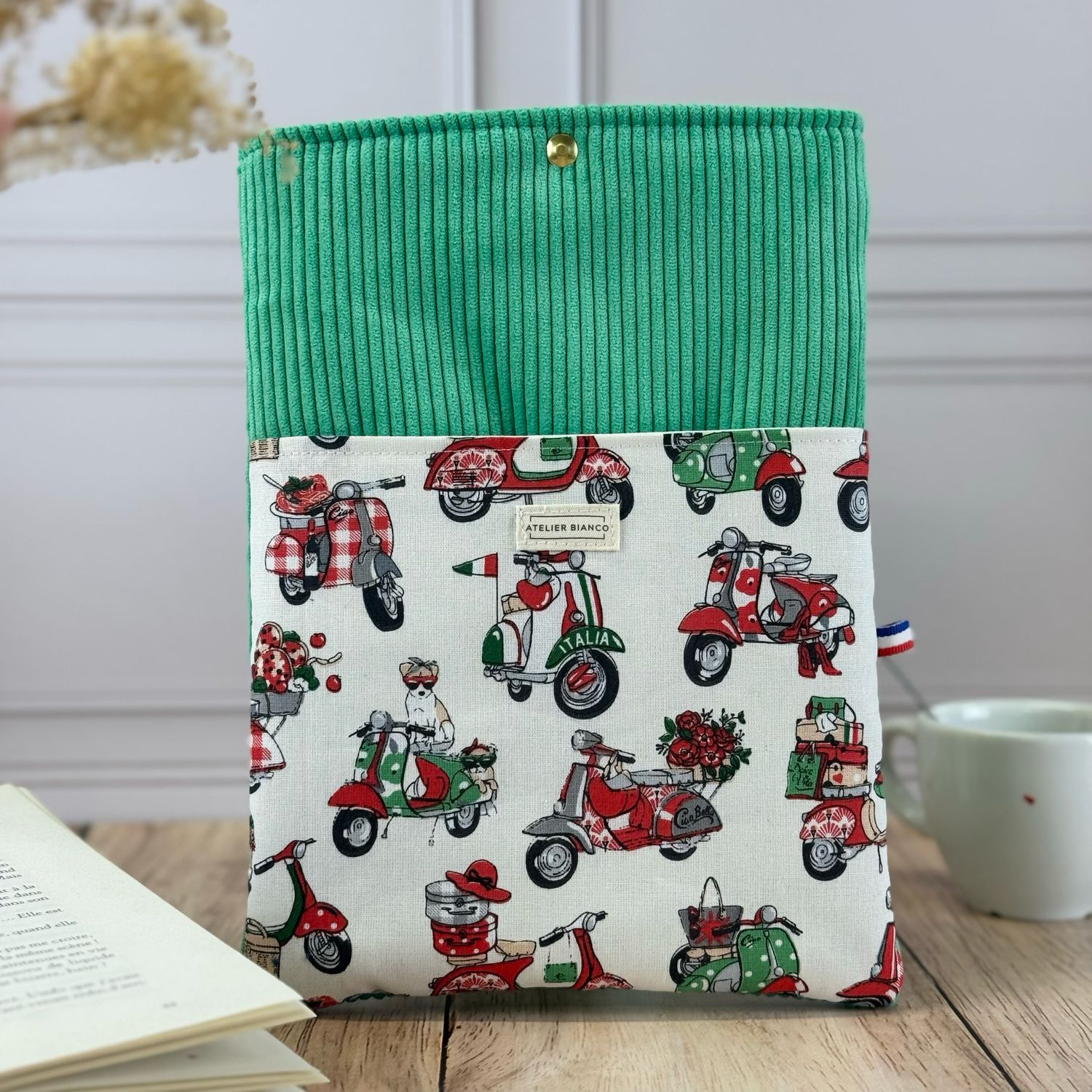 Pochette à livre – Velours côtelé & coton imprimé