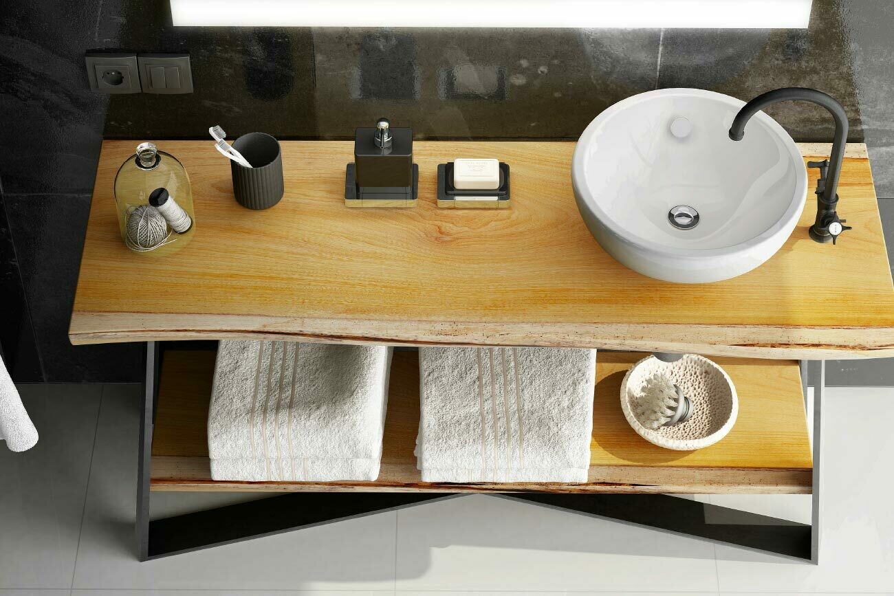 Plan vasque bois massif iroko 165 x 50 x 5.5 cm Plan vasque bois massif iroko 165 x 50 x 5.5 cm