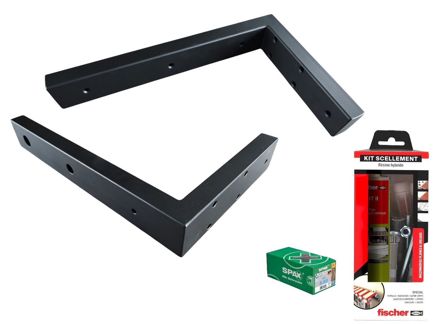 Kit équerres de fixation pour plan vasque Kit de 2 équerres de fixation murale renforcées sur-mesure pour plan vasque de salle de bain en bois massif