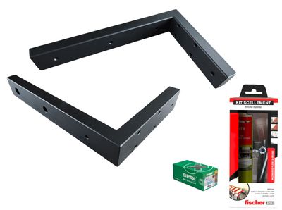 Kit équerres de fixation pour plan vasque Kit de 2 équerres de fixation murale renforcées sur-mesure pour plan vasque de salle de bain en bois massif