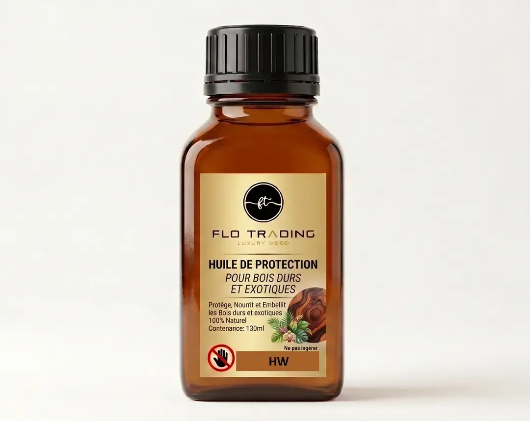 Flacon d'huile de protection 130ml FLO TRADING pour l'entretien et la protection des meubles en bois durs et exotiques.
