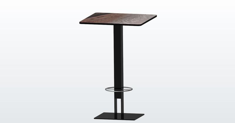 Pied de table haute mange-debout en métal – modèle CITA Pied de table haute CITA sur mesure en métal noir avec repose-pieds circulaire pour mange-debout carré style bistro / mange