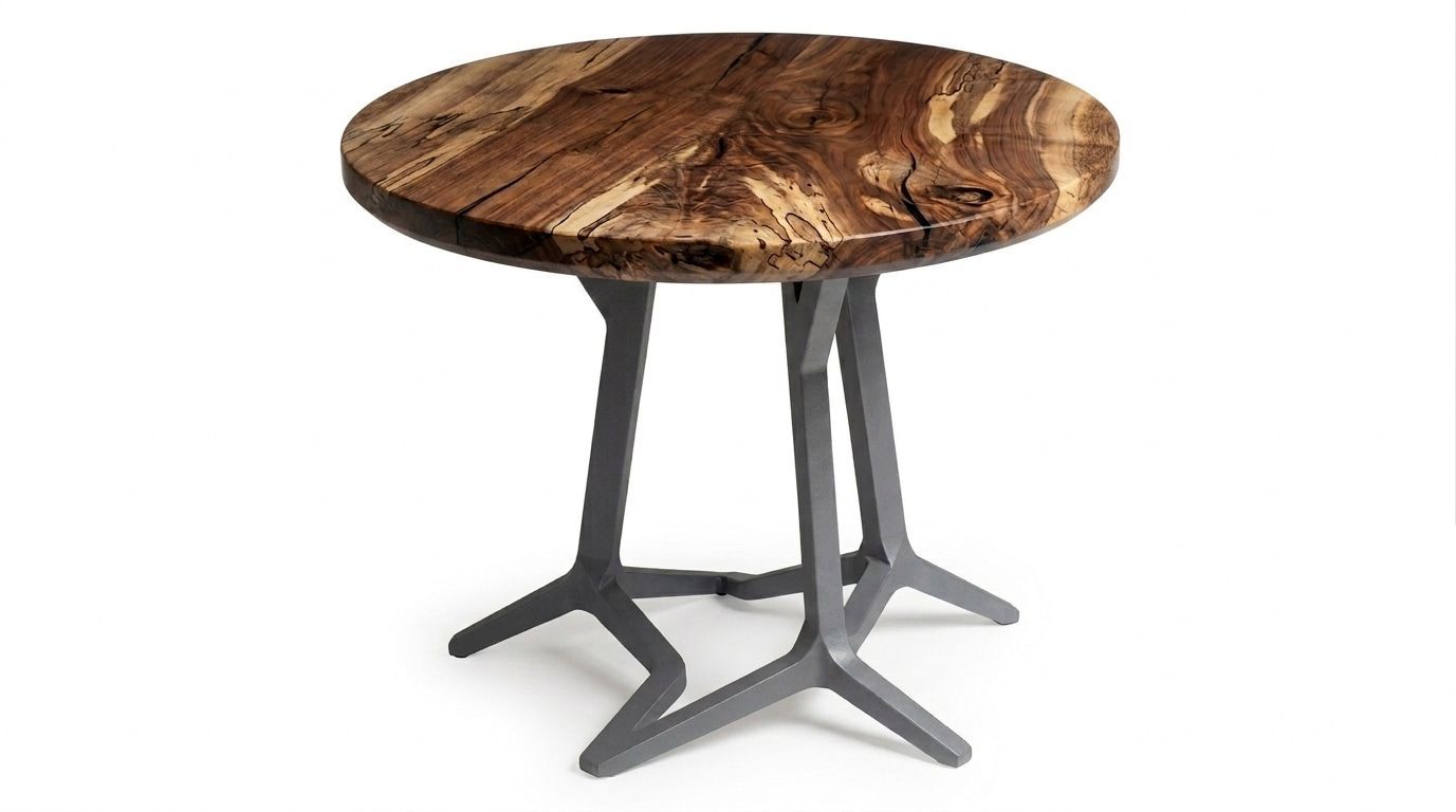 Pied de Table Ronde en Métal Effet Arbre – Modèle COMO Pied en métal pour table haute ronde, modèle sur mesure COMO. Effet imitation arbre reconstitué.