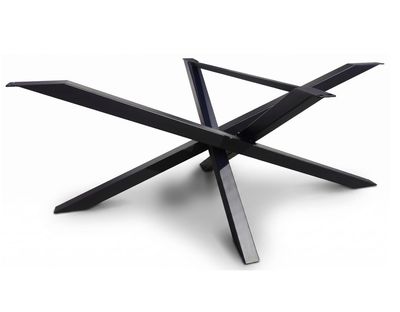 Pied de table central Mikado sur mesure en métal noir, piètement araignée croisé pour grand plateau. Stable, bonne portée.
