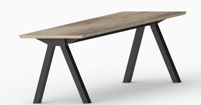 Pied en métal ultra design pour table rectangulaire, modèle sur mesure WHOP. Deux V inversés. Idéal sur sols irréguliers.