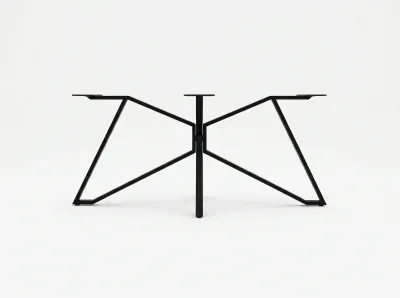 Pied de table central papillon double M en acier noir mat, style industriel pour table à manger.