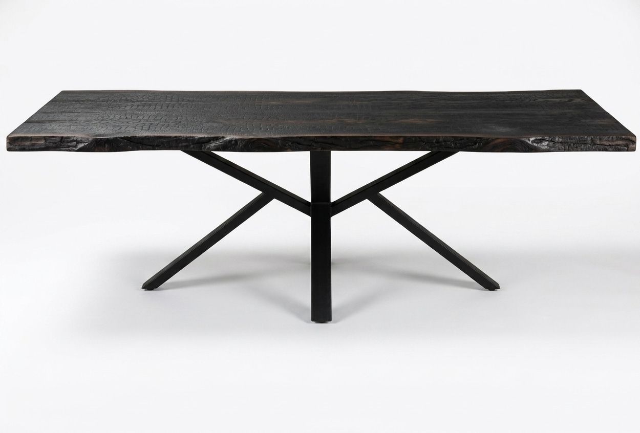 Pied de Table Central Sculptural en Métal – Modèle ASTRE Pied de table central étoile, piètement métal noir à 4 branches motif K opposés. Modèle ASTRE.