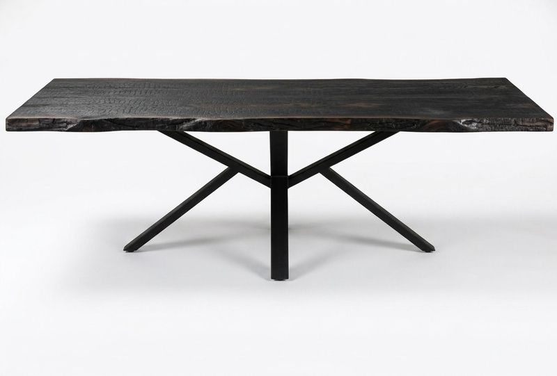 Pied de table central sculptural en métal – modèle ASTRE Pied de table central étoile, piètement métal noir à 4 branches motif K opposés. Modèle ASTRE.