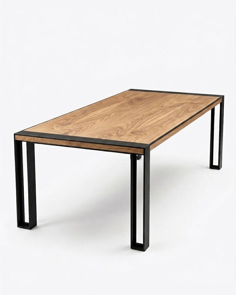 Pieds de Table avec Ceinture d'Encadrement – Modèle GANSE Pieds de table de repas GANSE en double U à ceinture cadre englobant les extrémités du plateau bois. Style industriel.