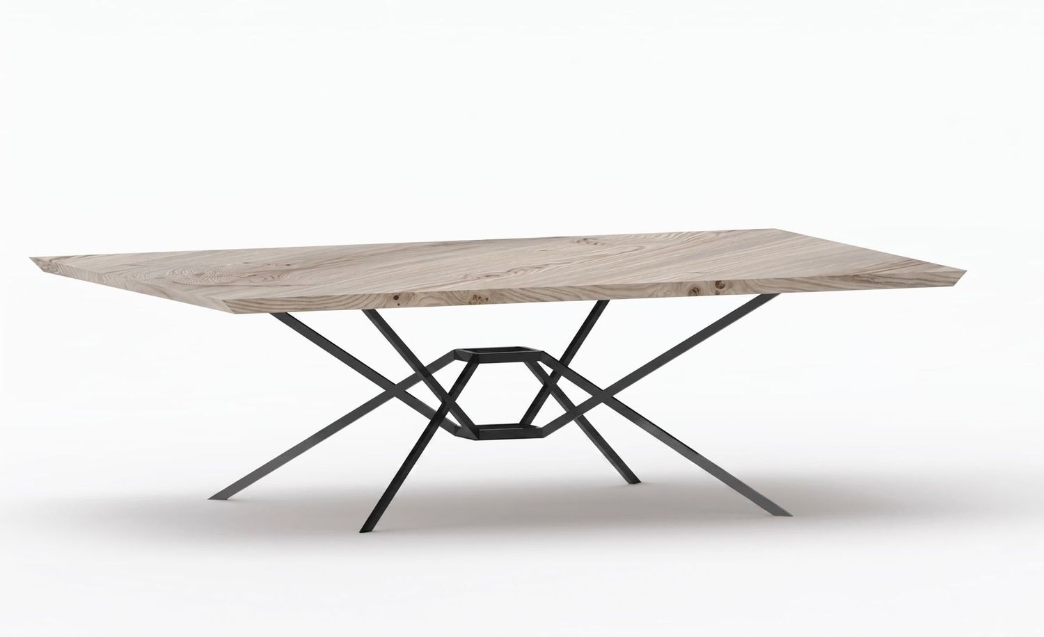 Pied de table Time sur mesure en métal fin, piètement central à entrecroisement tubulaire pour petits et grands plateaux.