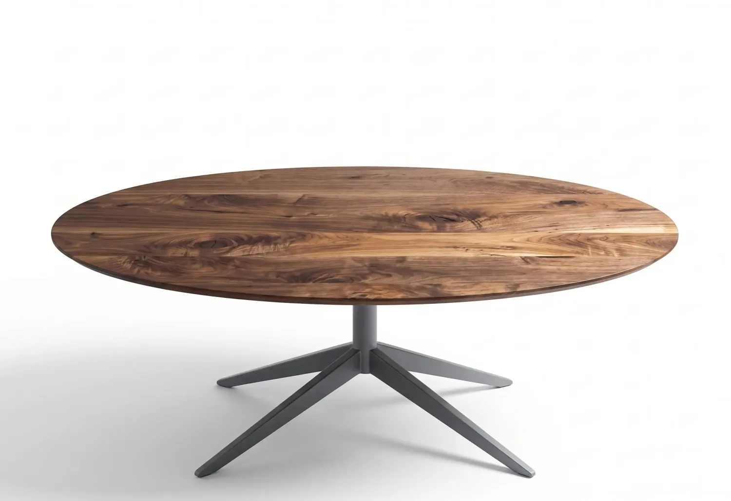 Pied de Table Central Ovale Gris Mat – Modèle QUATRE VENTS Pied de table central ultra stable en métal gris mat, colonne centrale en quatre branches évasées aux angles géométriques.