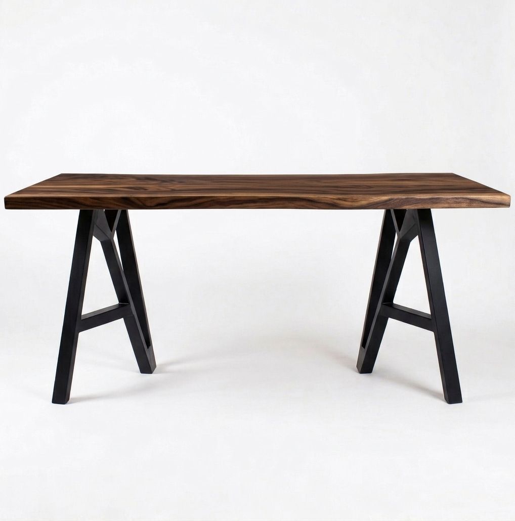 Pieds de Table Tréteaux en Acier Noir – Style Architectural Pieds de table ATELIER sur mesure en métal noir, piètement tréteau en A double. Contemporain et industriel architectural.