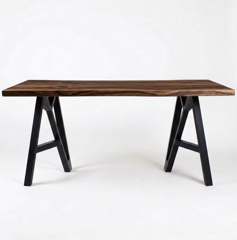 Pieds de table tréteaux en acier noir – style architectural Pieds de table ATELIER sur mesure en métal noir, piètement tréteau en A double. Contemporain et industriel architectural.