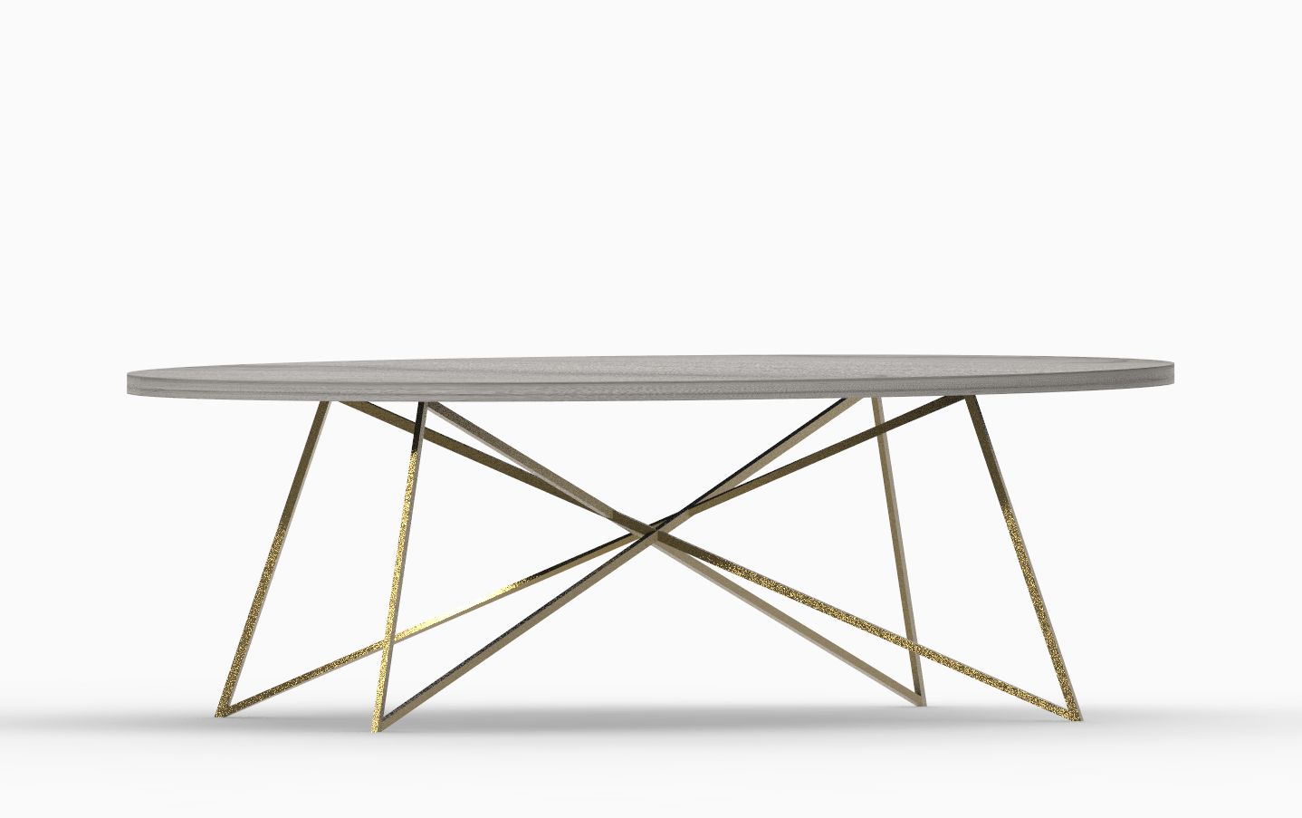 Pied Central en Métal Léger pour Table – Modèle GRADE Pied central métal léger et doré pour table, modèle sur mesure GRADE. Tubes géométriques croisés avec point de jonction.