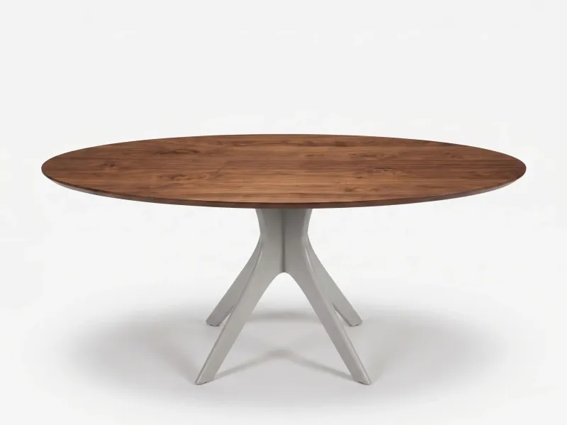 Pied de table central ovale gris clair – modèle ORION Pied de table central en métal gris clair mat avec quatre branches fuselées. Idéal pour table ovale, moderne et minimaliste.