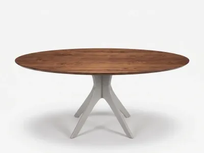Pied de table central en métal gris clair mat avec quatre branches fuselées. Idéal pour table ovale, moderne et minimaliste.