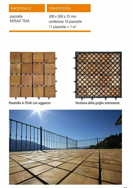 Piastrella per esterno teak mm 300x300x25 confezione da mq 1 (nr 11 piastrelle) prezzo a mq