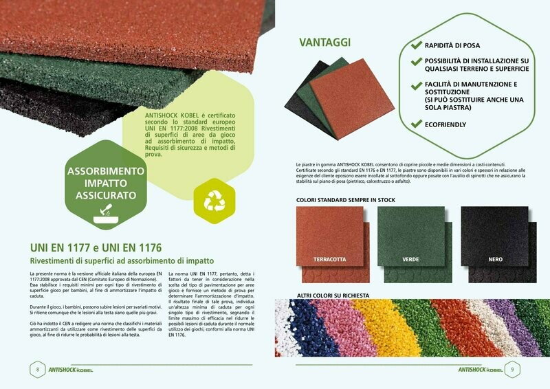 Piastrelle Antishock cm 50x50 Spessore cm 2,5 colori Verde, Terracotta, Nero prezzo a mq