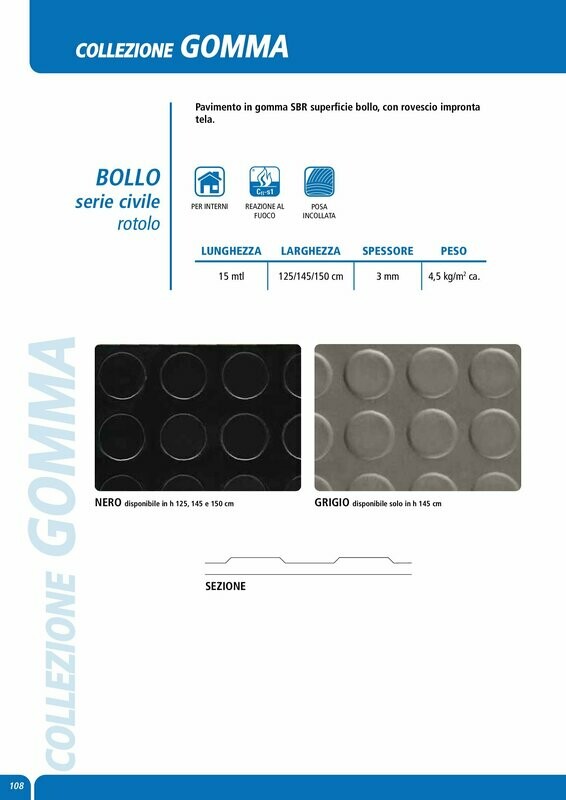 Gomma a BOLLO mm 3 colore nero e grigio in rotoli di altezza cm 145  - Prezzo al ml. iva compresa 
€ 49,30 colore nero
€ 58,00 colore grigio