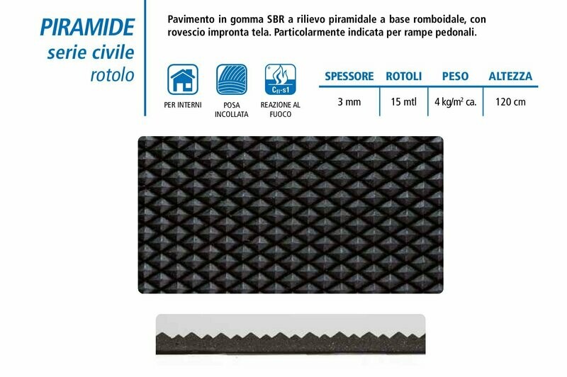 Gomma PIRAMIDE con rovescio impronta tela rotoli h cm 120 vendita a metro lineare