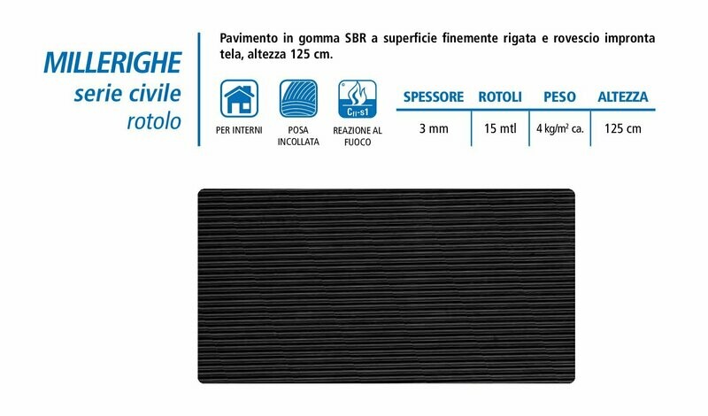 Gomma MILLERIGHE con rovescio impronta tela rotoli h cm 125 vendita a metro lineare