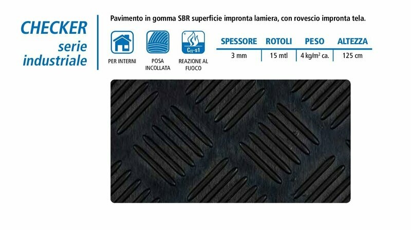 Gomma CHECKER con rovescio impronta tela rotoli h cm 125 vendita a metro lineare