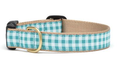 Up Country Turquoise Gingham Dog Collar