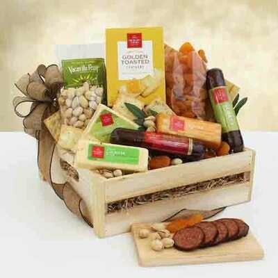 Sausage and Cheese in Wooden Crate Sausage and Cheese in Wooden Crate
