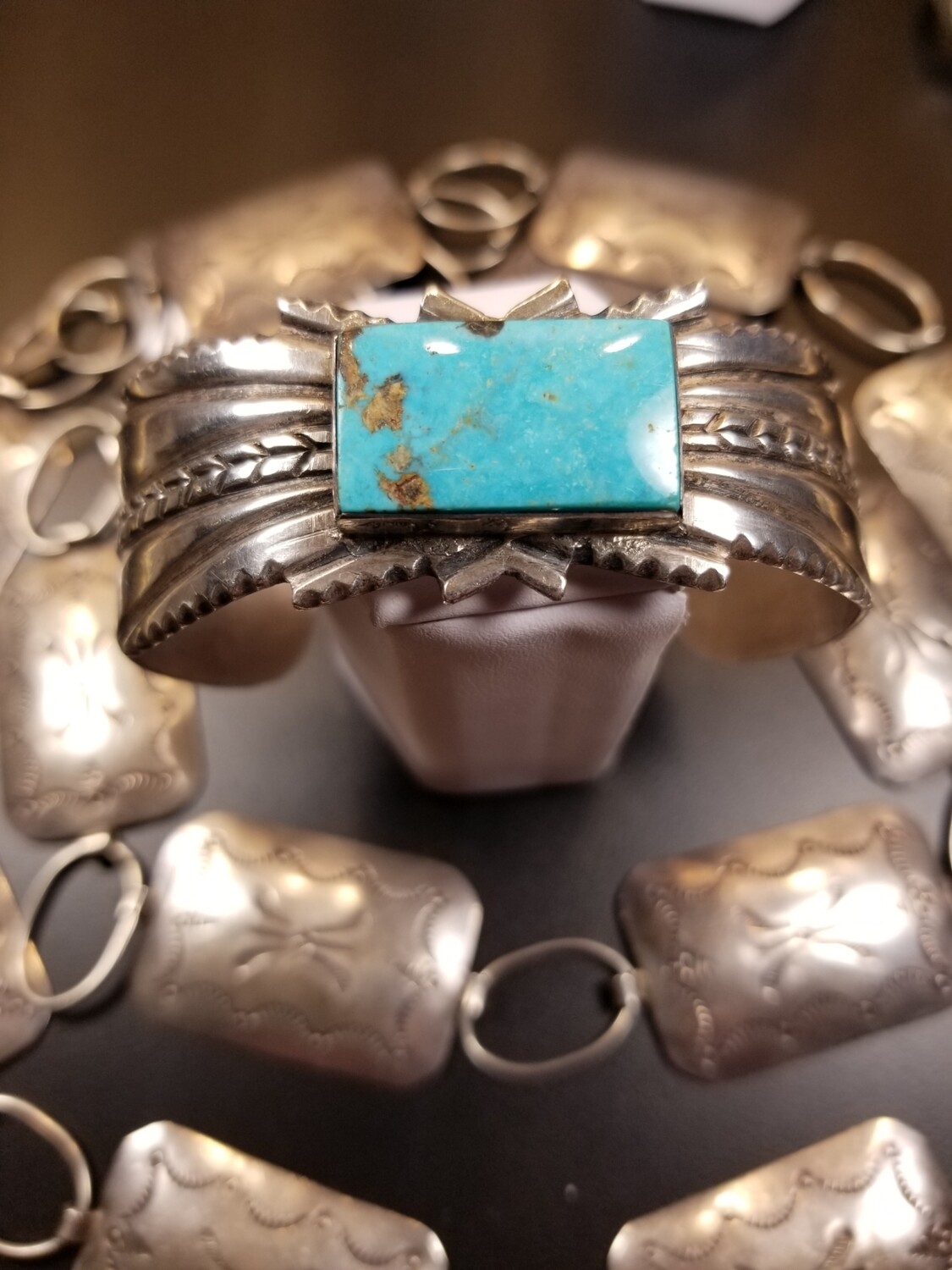 Natural Turquoise Old Pawn Sterling Silver Navajo Cuff Bracelet