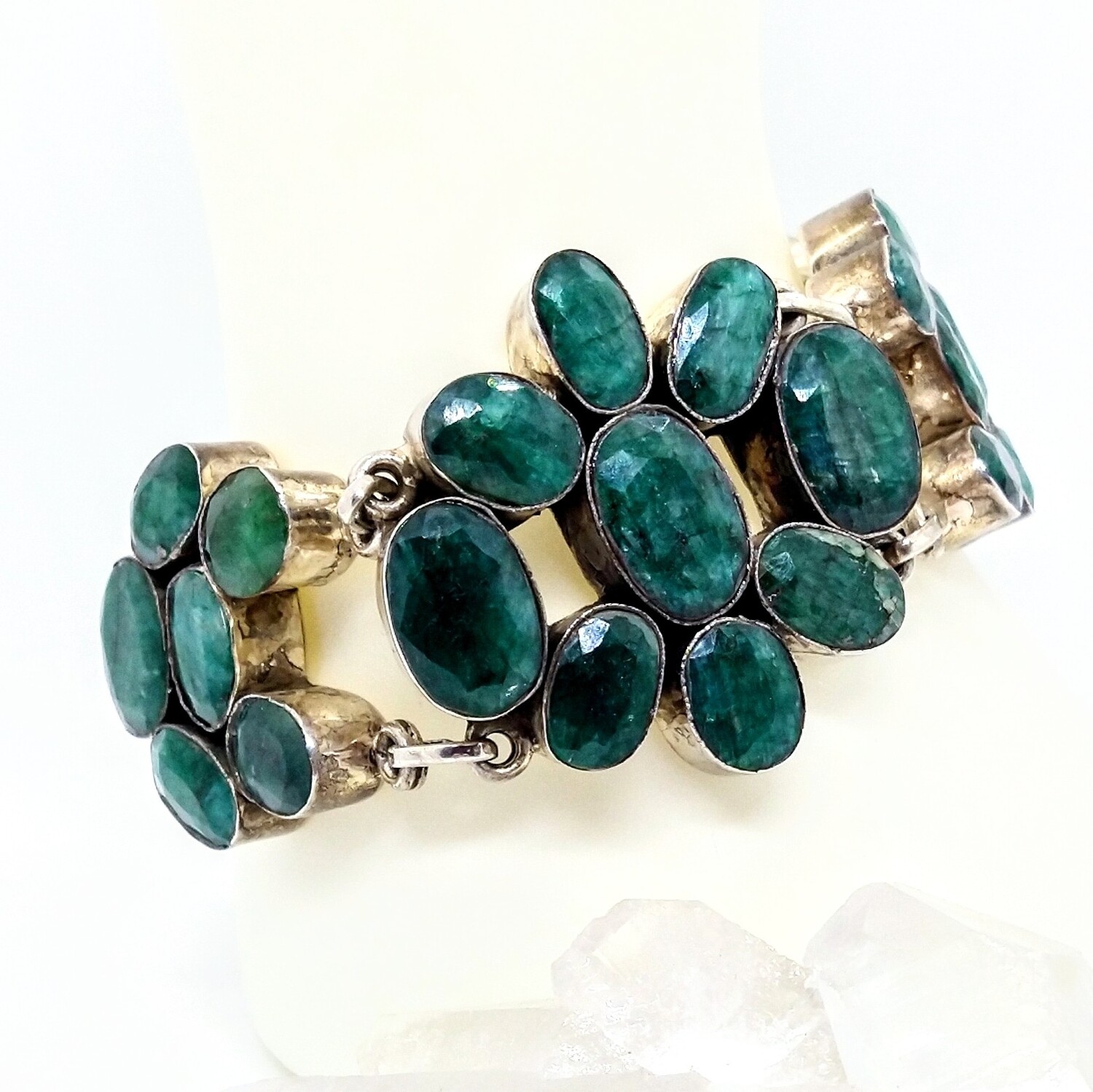 Massive &amp; Majestic 150+ Carats Earth Mined Emerald Sterling Silver Statement Bracelet