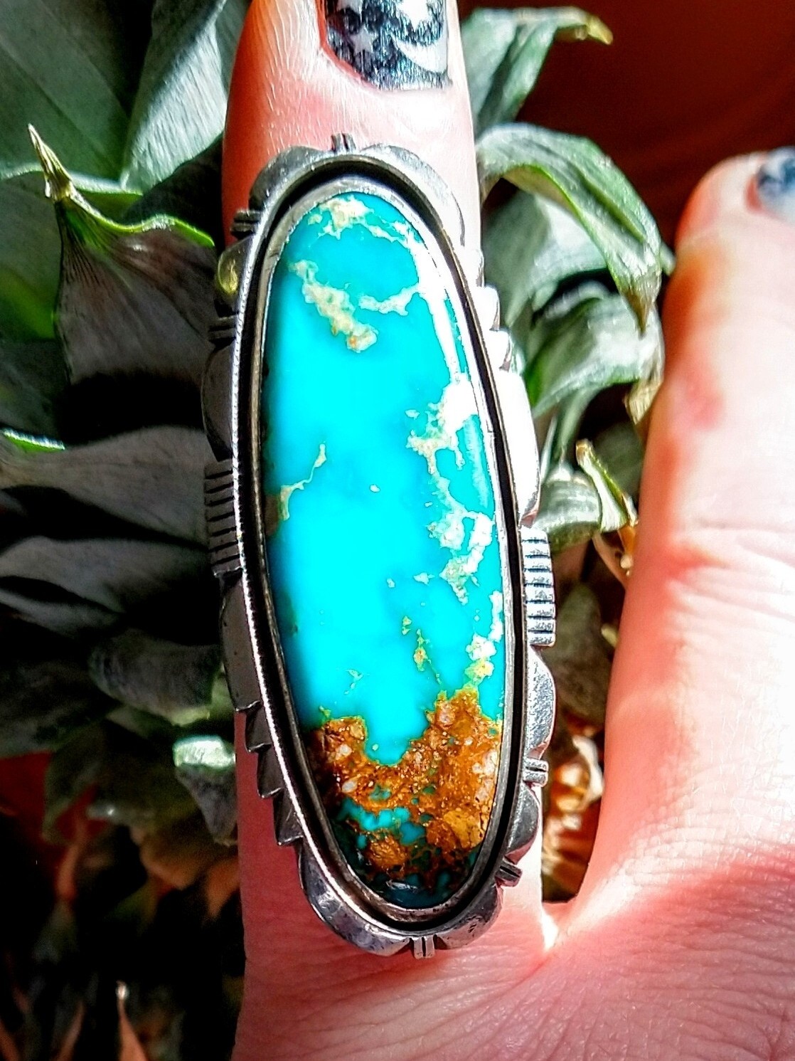 BIG Turquoise Heavy Sterling Silver Signed Navajo Ring 