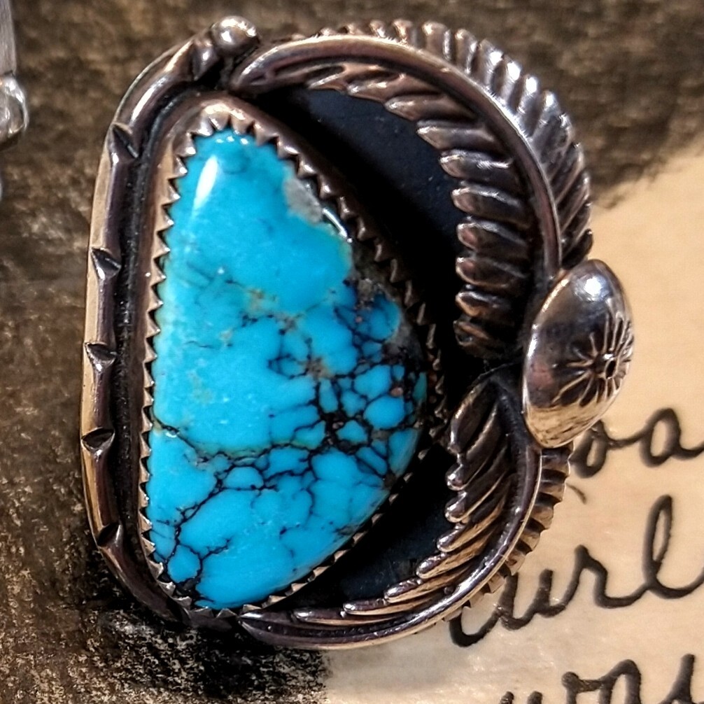 Bisbee Blue Big old Natural Turquoise Navajo Sterling Silver Ring