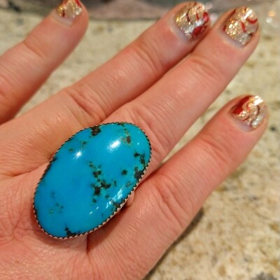 Big Bisbee Blue Turquoise Navajo Sterling Silver Men&#39;s Ring Size 14.5