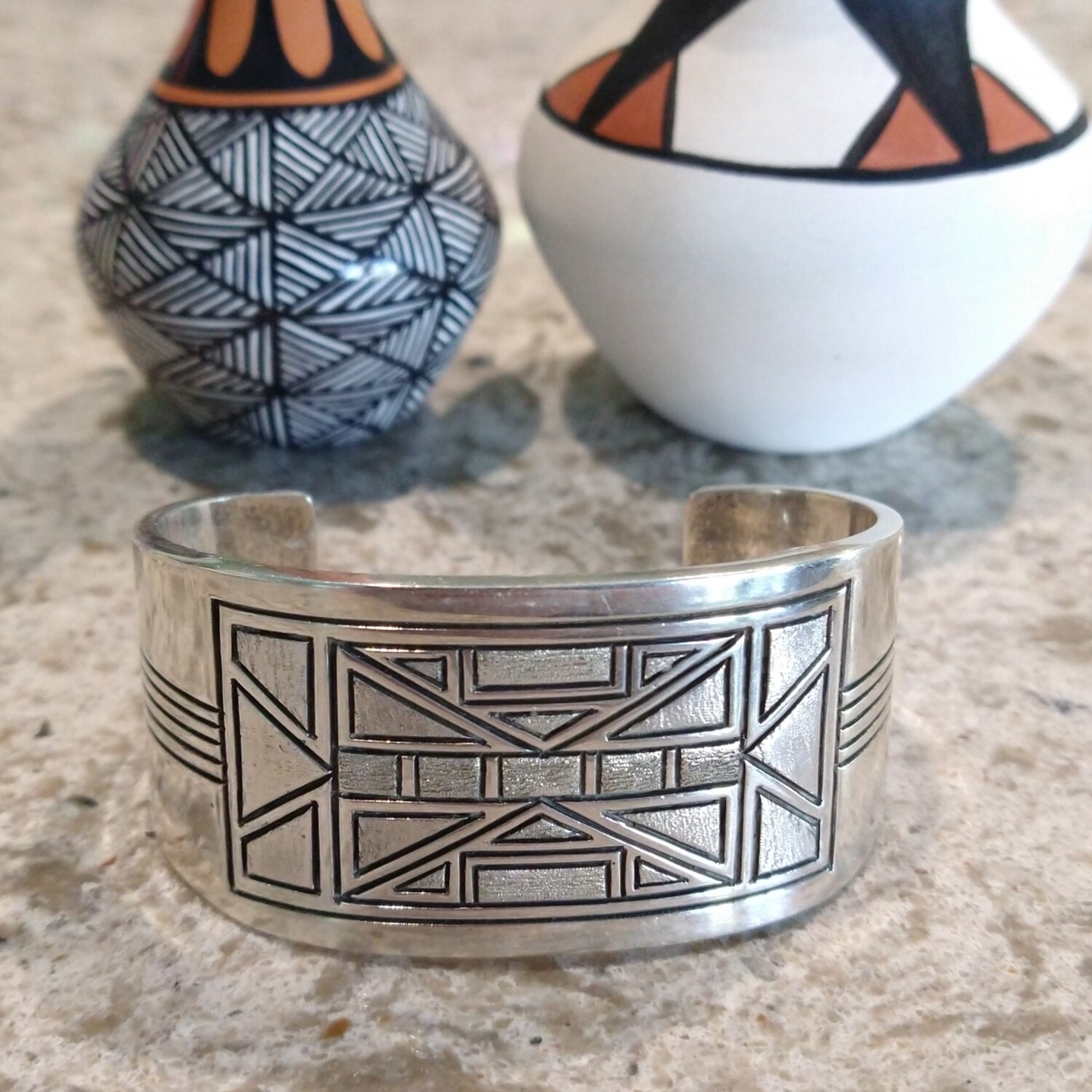 BIGBOY HEAVY M. Ken Real Bird, Crow Nation, Native Sterling Silver WIDE BIG Cuff Bracelet