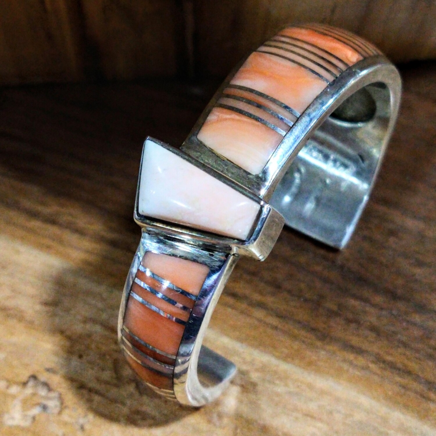 Christin Wolf Navajo Sterling Silver Spiny Oyster Inlay Cuff Bracelet
