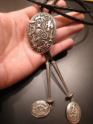 Ben Nighthorse Solid Sterling Silver Tufa Cast Oval Bolo