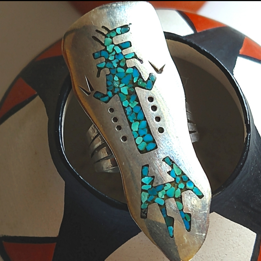 Navajo Sterling Silver Turquoise Yei Ring