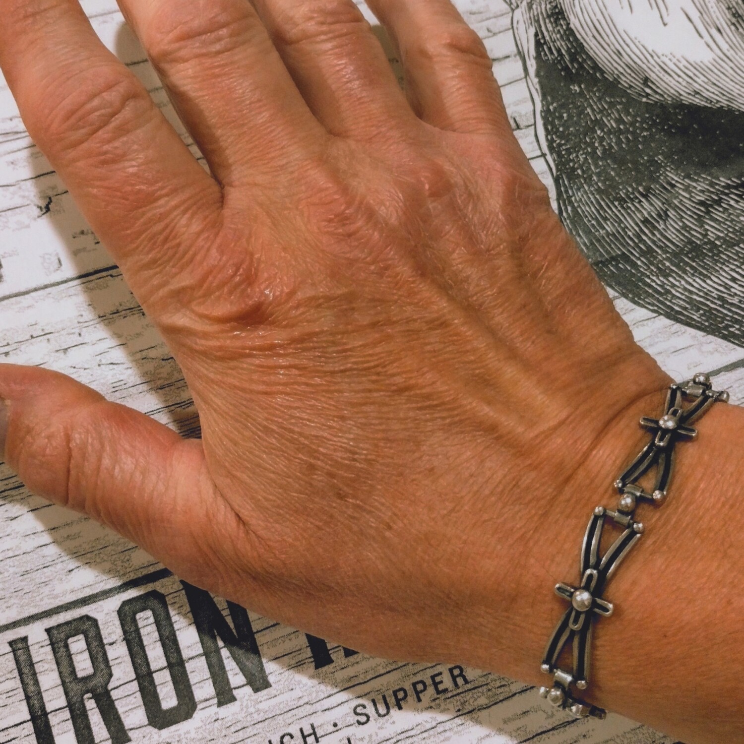 Men&#39;s Vintage Mexico Heavy Sterling Silver 3D Cross Link Bracelet