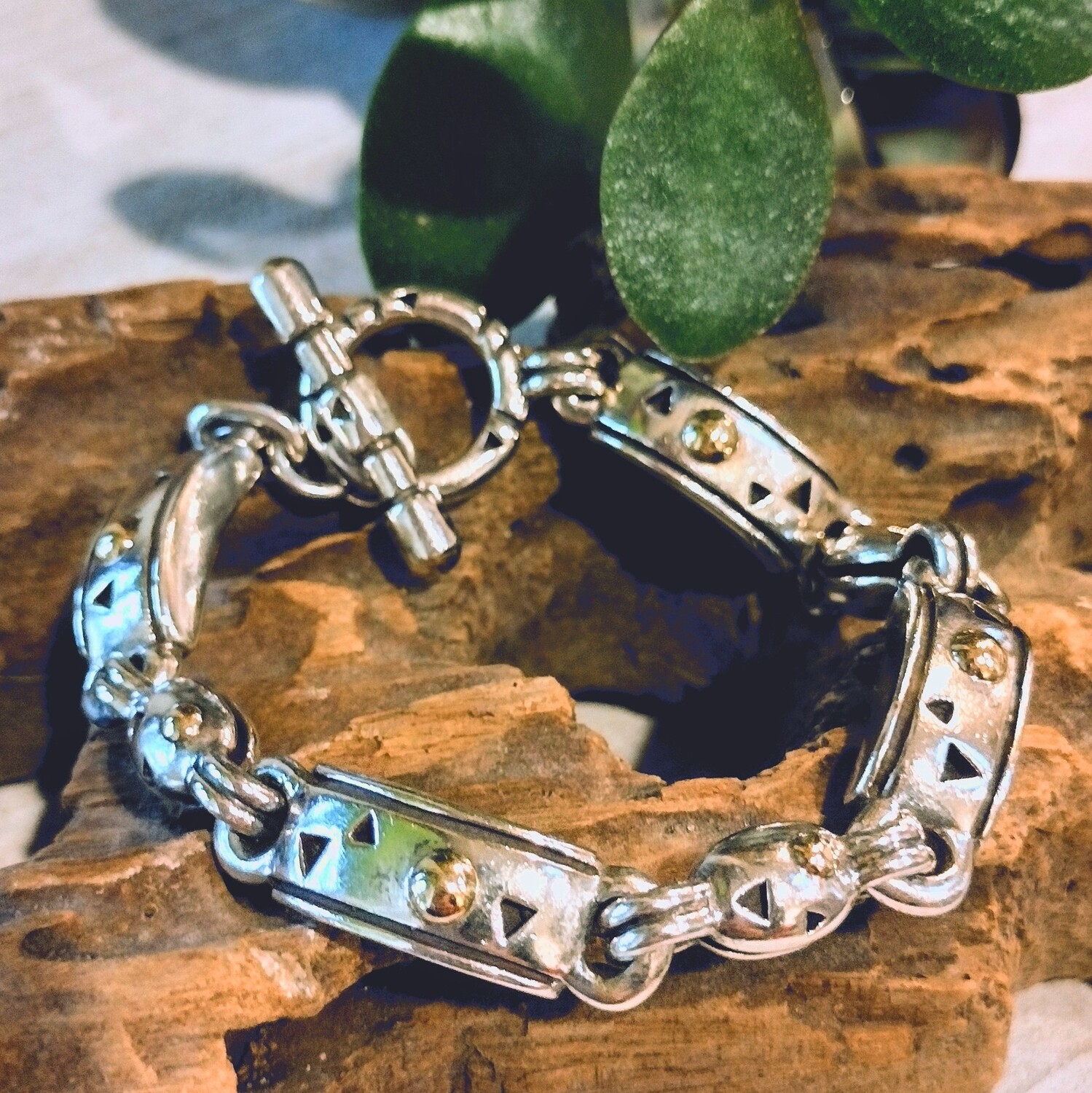 John Atencio 18k Sterling Silver Heavy Bracelet ~ RARE 8&quot; Long